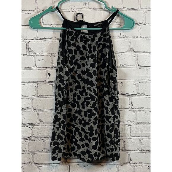 Express Tops - Express Black & Gray Abstract Print Sleeveless Halter Top XS Casual Party Tank‎